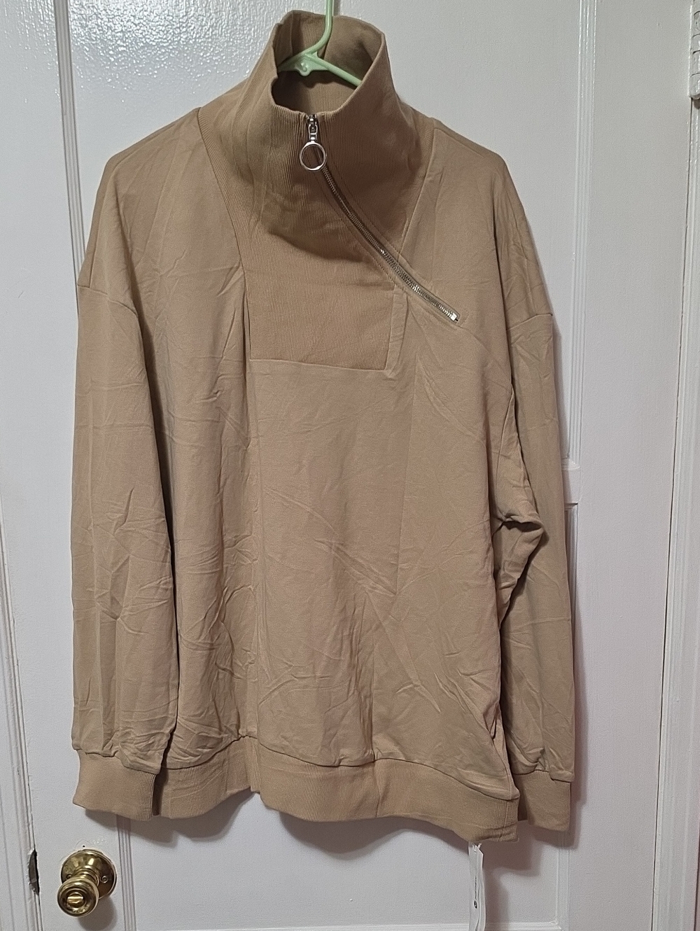 Womens High-Neck Zip Pullover Sweater - Khaki